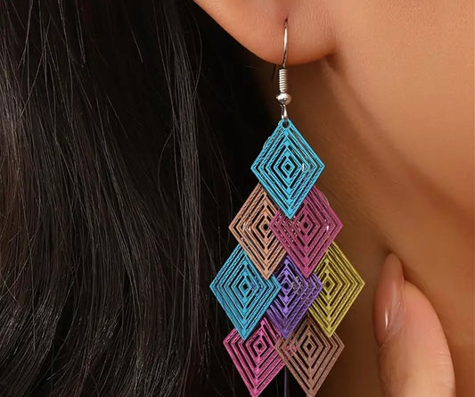 Colorfully Dangle Geometric Tassel Cute Fashion Earrings Accessories