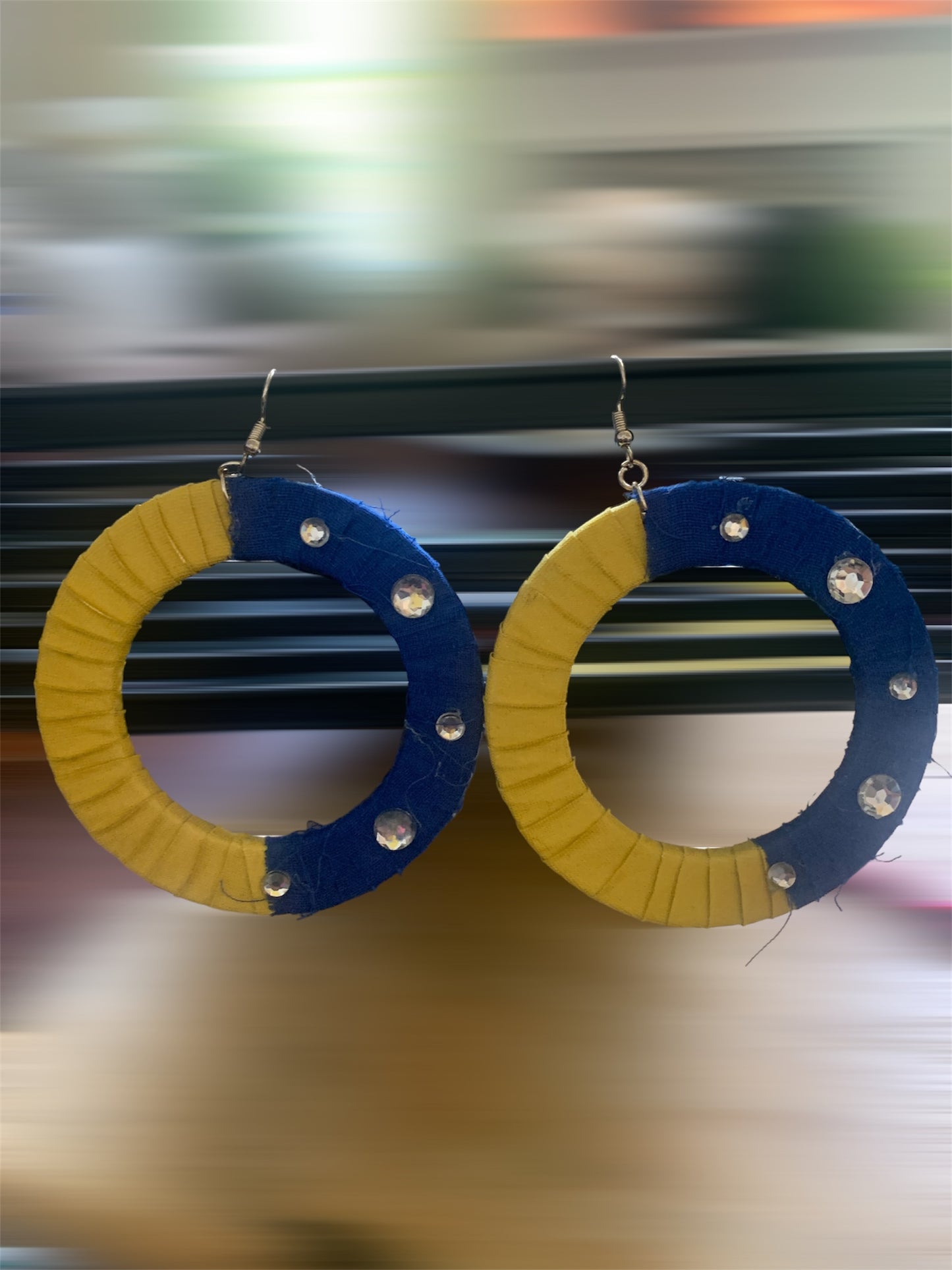 Collegiate Styled Yellow & Blue Aggie Pride Inspired Fashion Statement Wood Two Toned Distressed Look Customized Hoop Earrings Jewelry