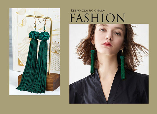 Fashion Ethnic Long Tassel Drop Earrings for Women Bohemian  Silk Fabric Fringe Dangle  Jewelry