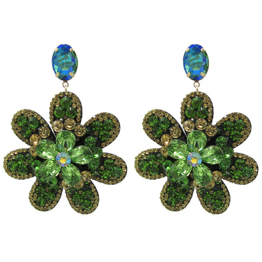 Bling Bohemian Big Flower Earrings for Women Drop Dangle Statement Rhinestones Earring Fashion Jewelry