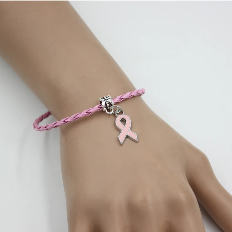 Breast Cancer Bracelet Pink Ribbon Charm Bracelets Awareness Jewelry