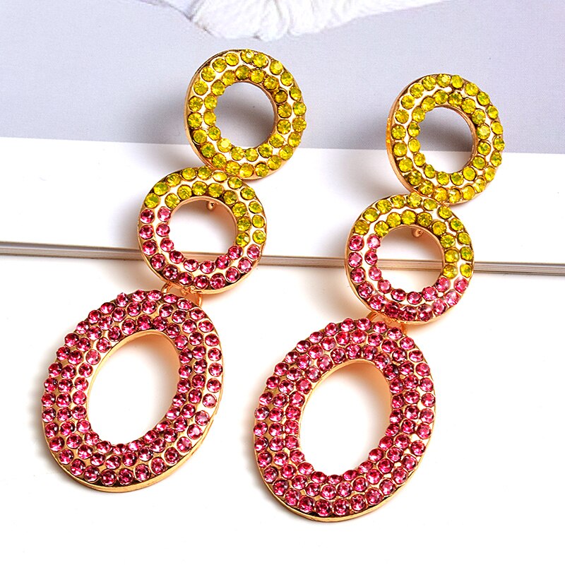 Rhinestone Dangle Earrings Round Design Women Trendy Fashion Jewelry Accessories