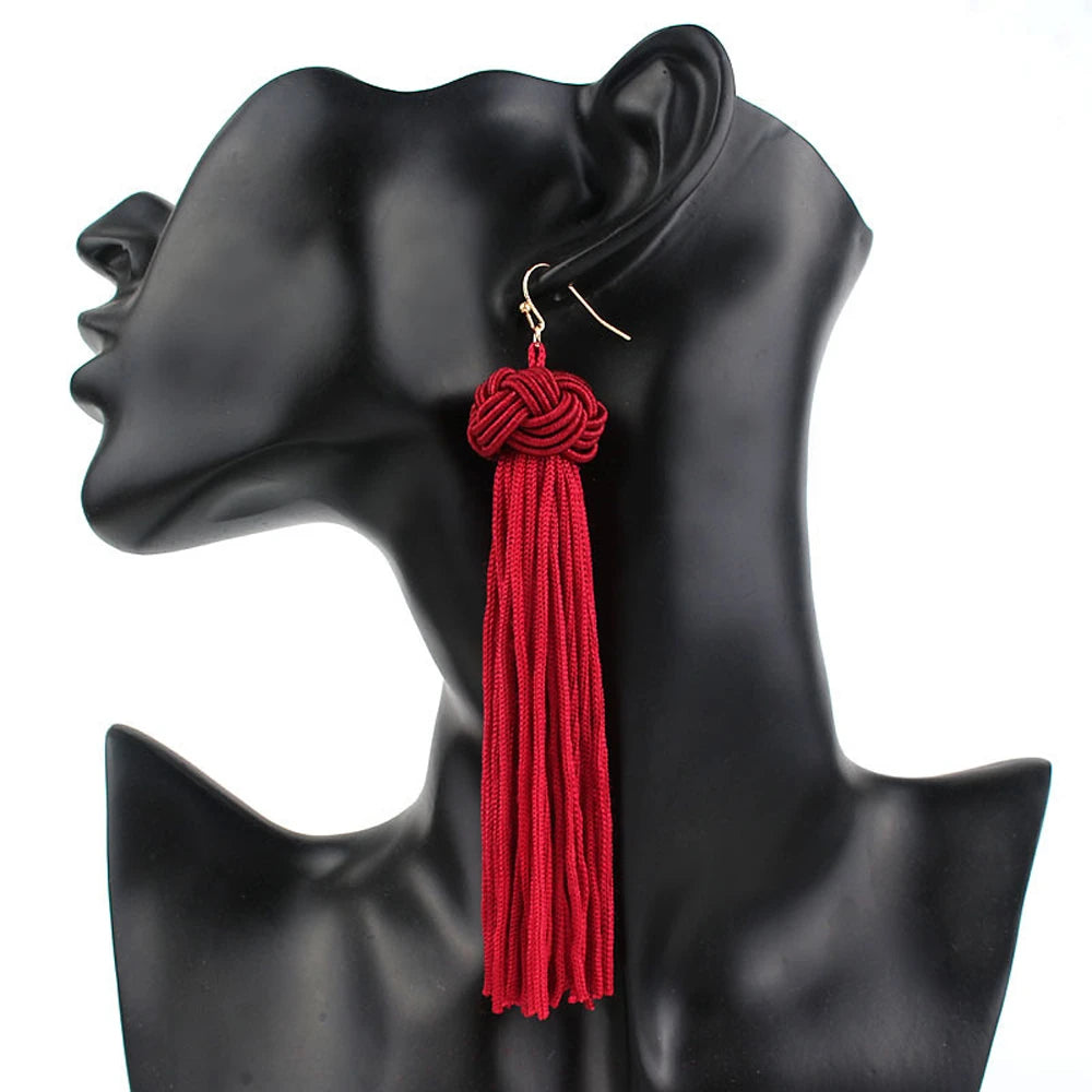 Fashion Ethnic Long Tassel Drop Earrings for Women Bohemian  Silk Fabric Fringe Dangle  Jewelry