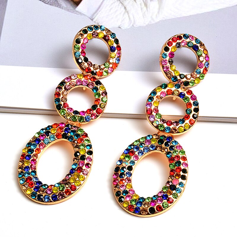 Rhinestone Dangle Earrings Round Design Women Trendy Fashion Jewelry Accessories