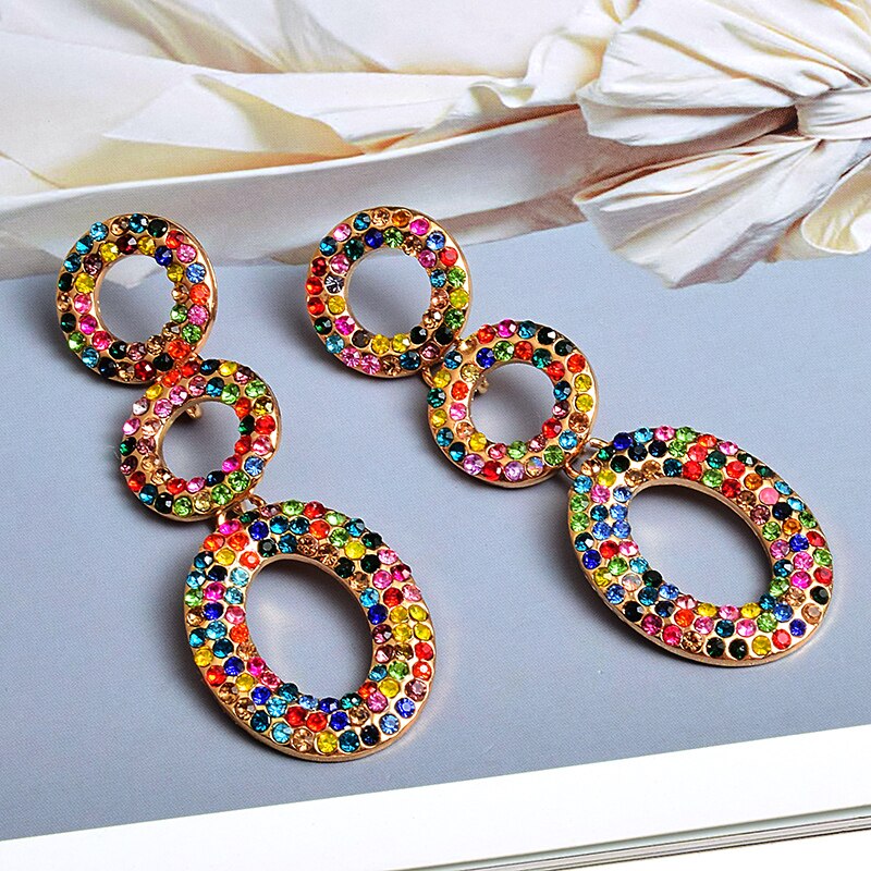 Rhinestone Dangle Earrings Round Design Women Trendy Fashion Jewelry Accessories