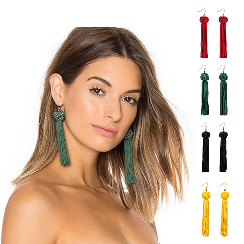 Fashion Ethnic Long Tassel Drop Earrings for Women Bohemian  Silk Fabric Fringe Dangle  Jewelry