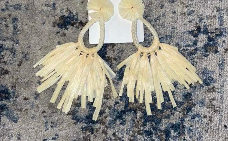 Beach Styled Palm Tree Flower Tassel Long Tan Drop Earrings Jewelry Accessories