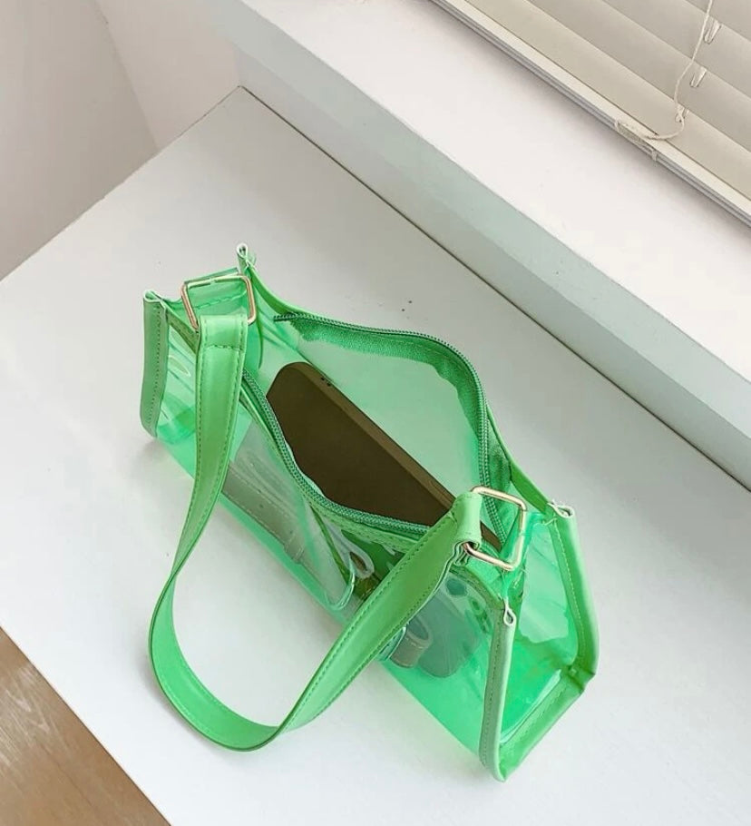 Trendy Neon Fashion In Style Clear Baguette Bag Purse Tote Glam Accessories