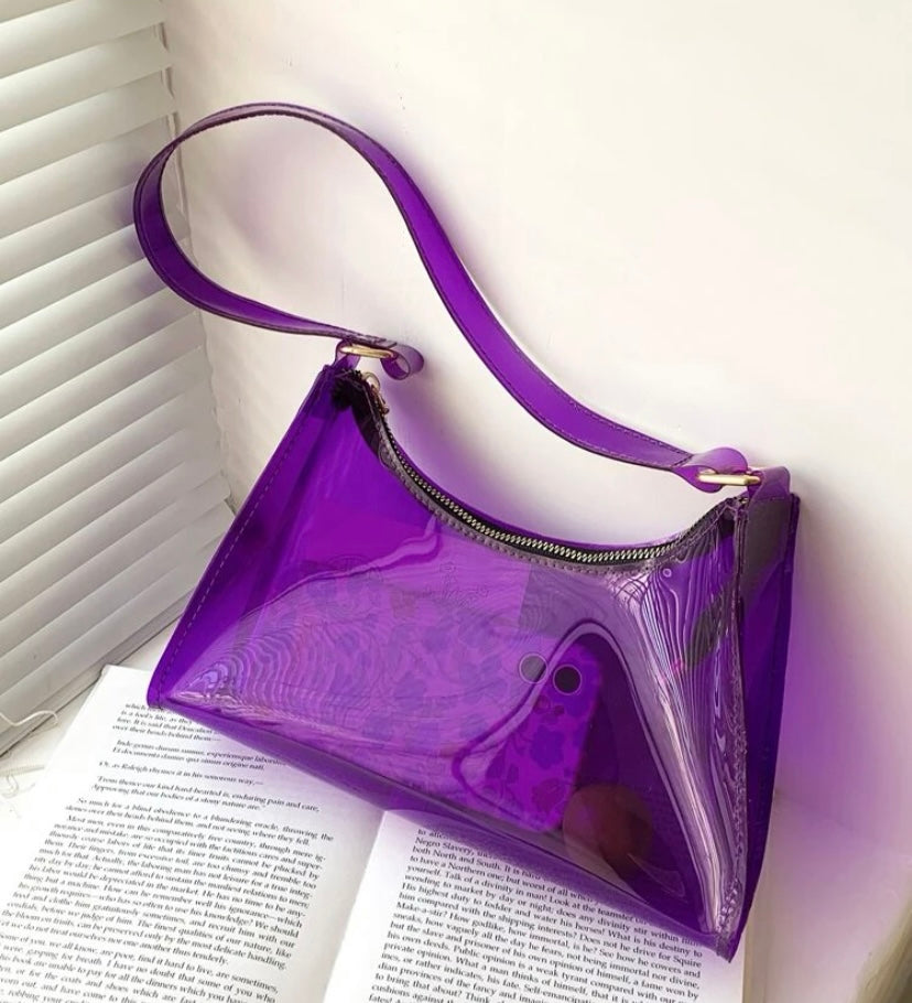 Trendy Neon Fashion In Style Clear Baguette Bag Purse Tote Glam Accessories