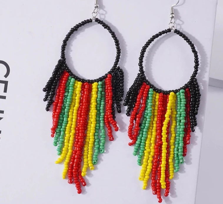 Fashion Ethnic Beaded Long Dangle Earrings Vintage Handmade Jamaican BM Style Women Earrings