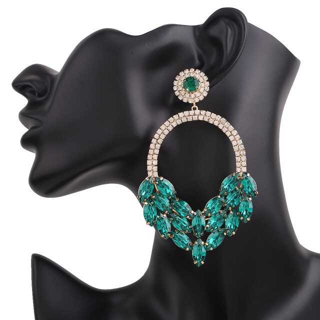 Teal Green Statement Earrings Crystal  Dangle Drop Earrings High Quality Fashion Jewelry Accessories