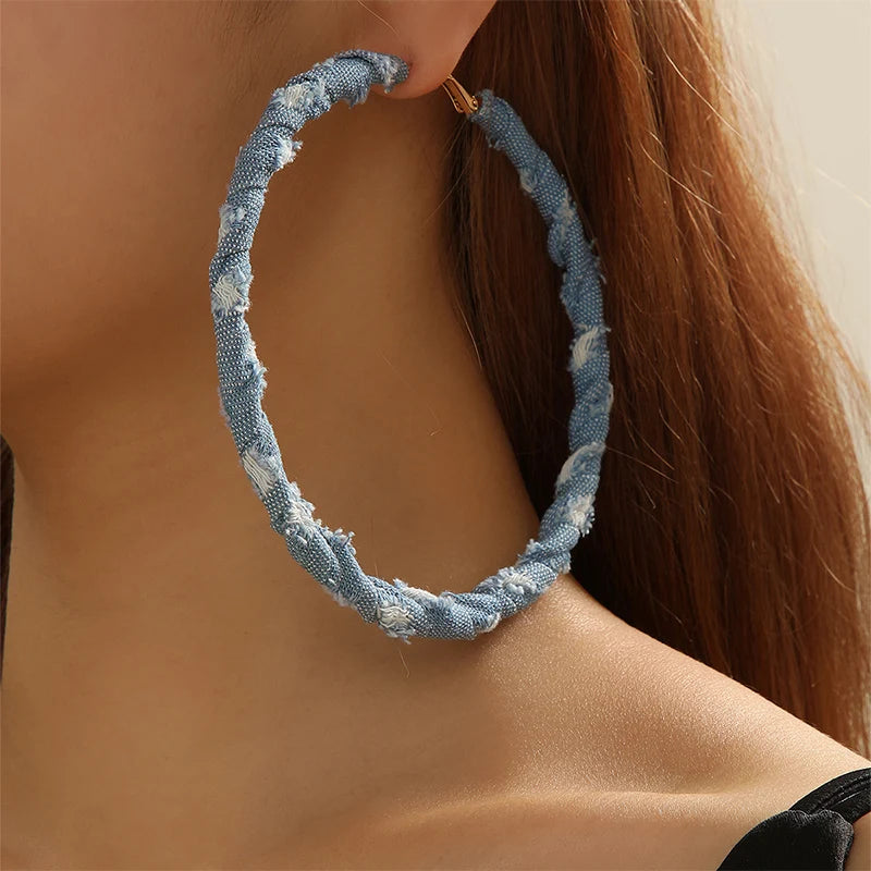 Denim Women's Personality Exaggerate Large Hoop Earrings Accessories Jewelry