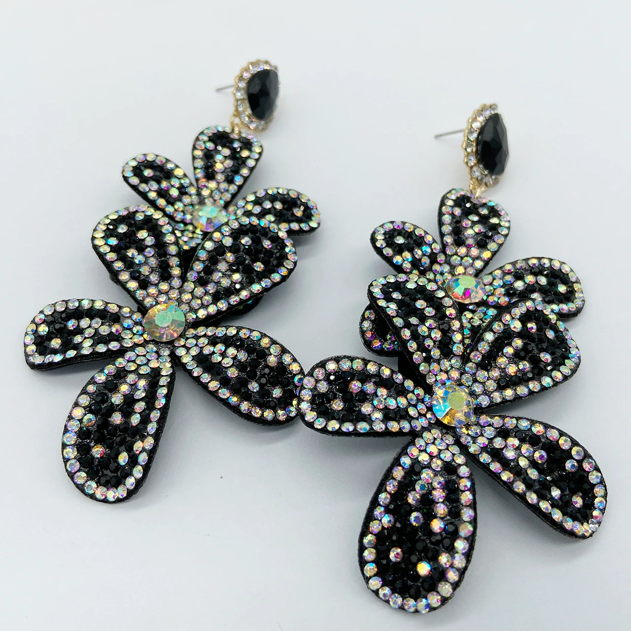 New Glitz Black Shimmery  Big Dangle Earrings for Women  Rhinestone Crystal Pendant Earrings Bride Wedding Jewelry