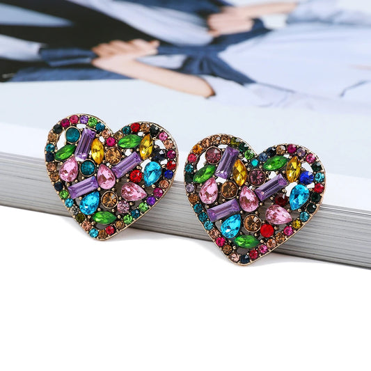 Fashion Cute Heart Stud Earrings for Women Girl Luxury Bling Crystal  Jewelry  Accessories