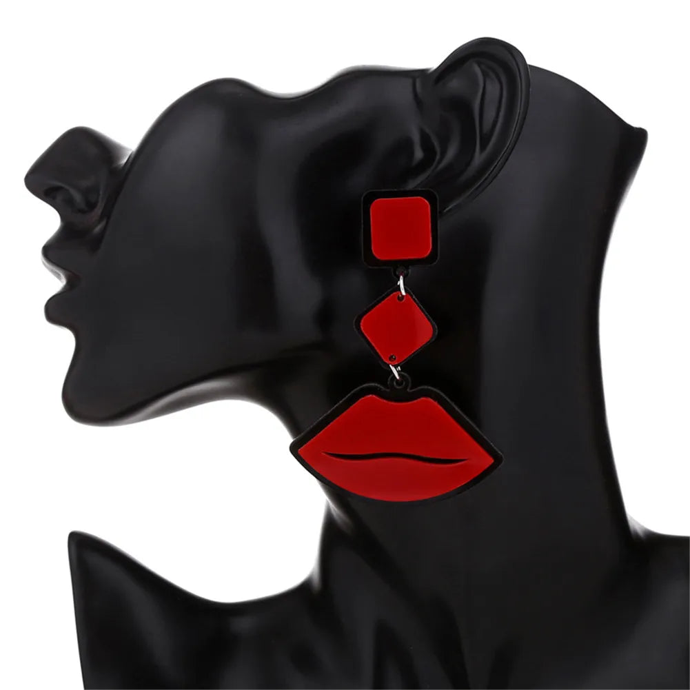 Kiss Kiss New Fashion Acrylic Red Mouth Lips  Drop Earrings for Women Jewelry