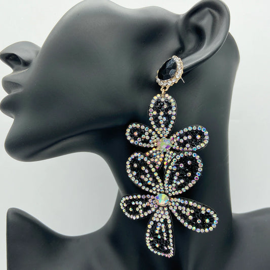 New Glitz Black Shimmery  Big Dangle Earrings for Women  Rhinestone Crystal Pendant Earrings Bride Wedding Jewelry