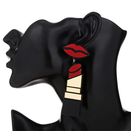 Fashion Acrylic Red Mouth Lips Kiss Lipstick Drop Earrings Jewelry