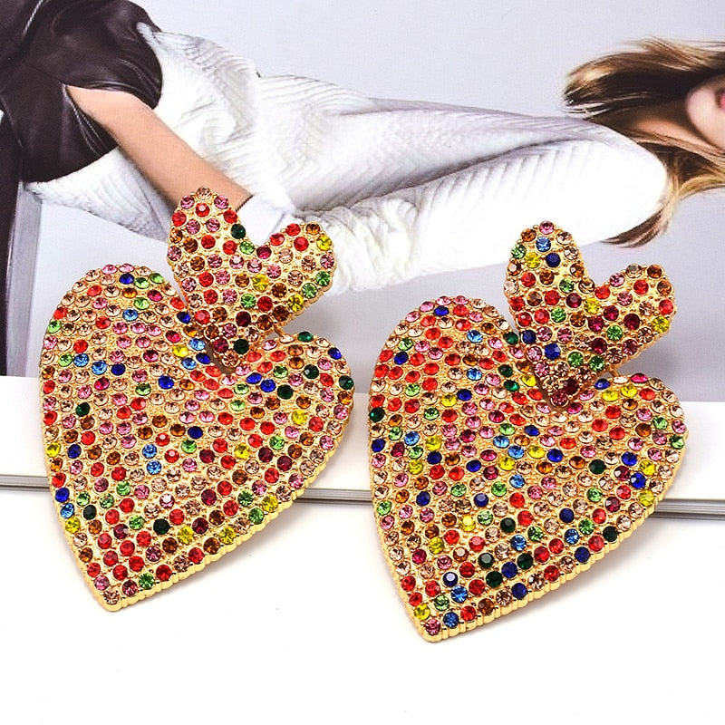Stunning Fashion Love Heart Shape Rhinestone Drop Earrings for Women Accessories