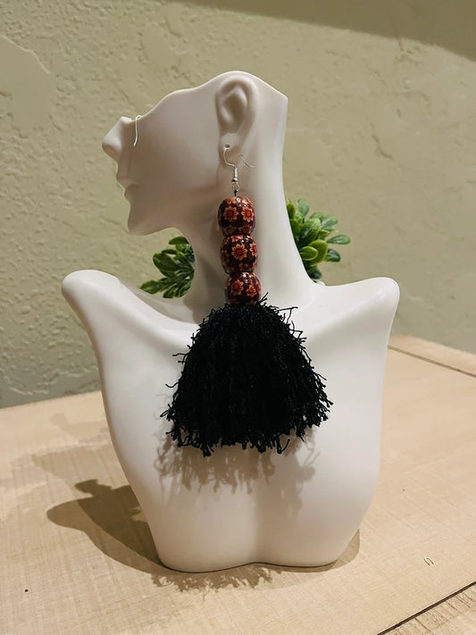 Fashion Statement Black Floral Beaded Fringe Customized Earrings Jewelry