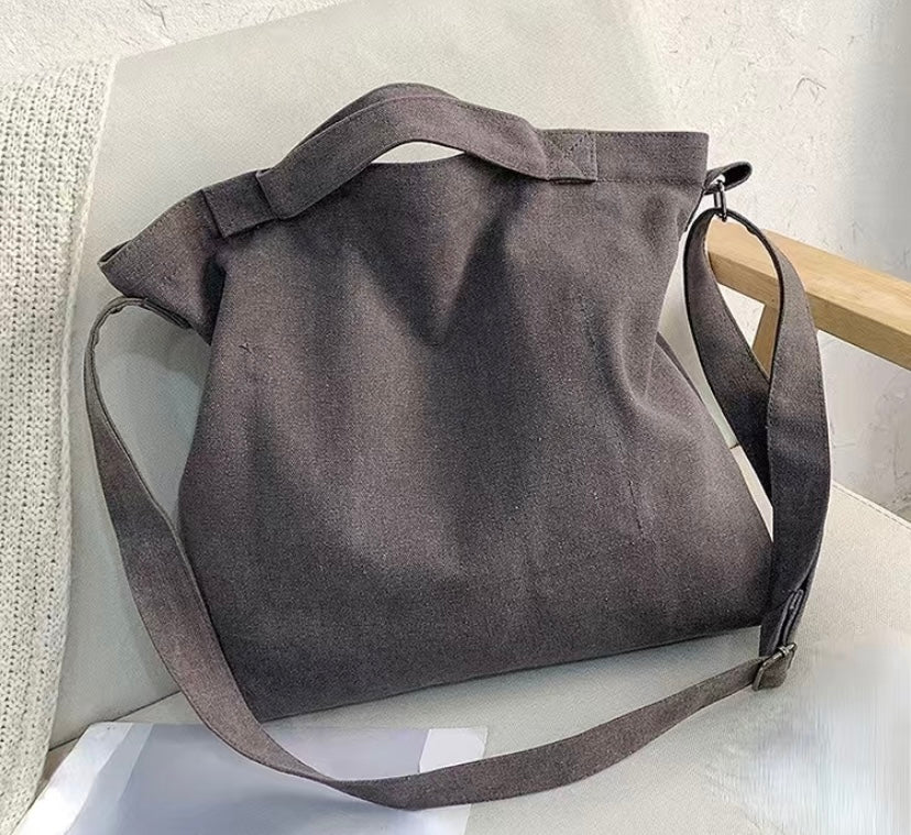 MOOD Letter Graphic Canvas Trendy Crossbody Tote Women's Fashion Style Gray Bag