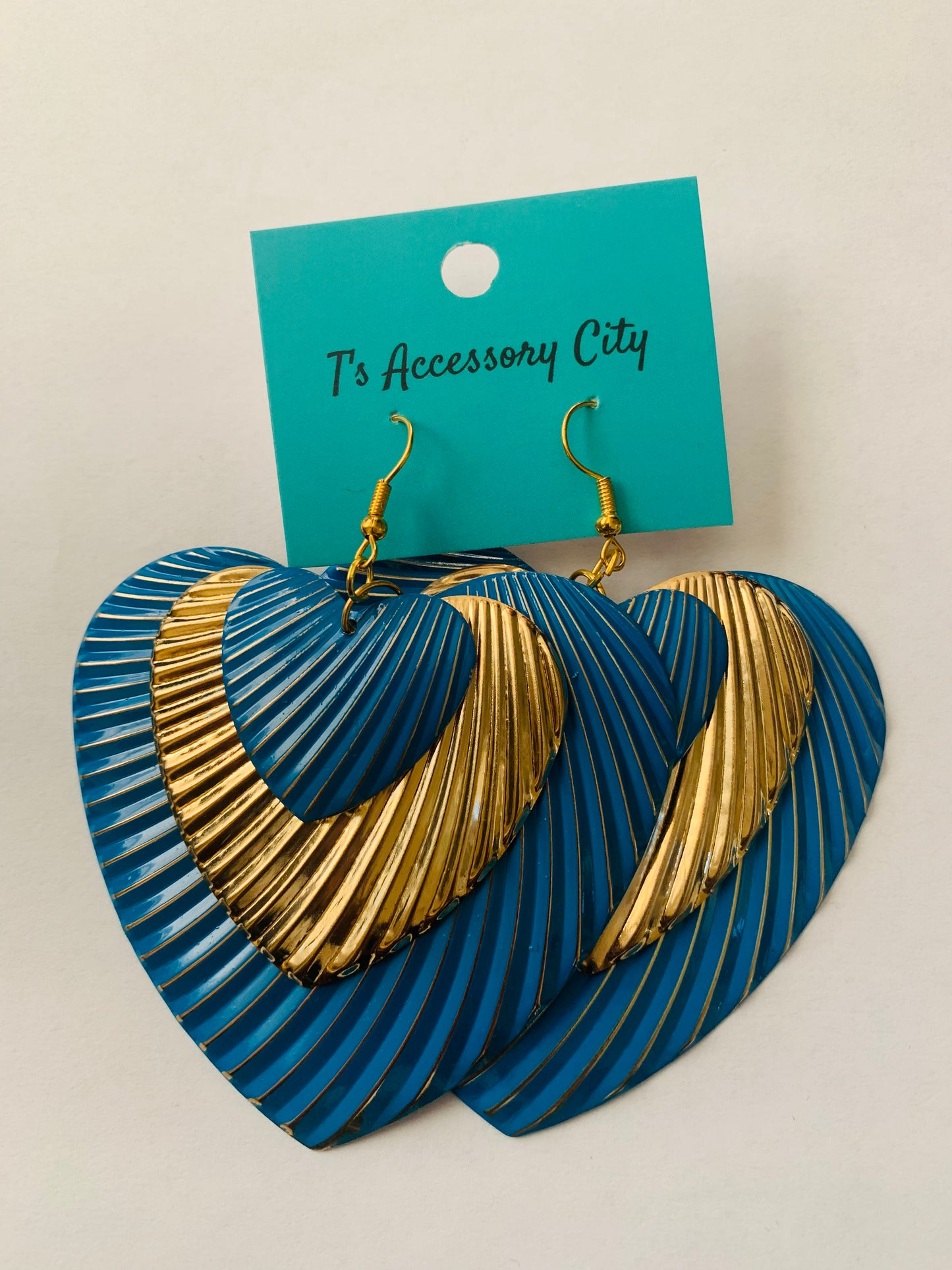 Blue Gold Heart Fashion Earrings