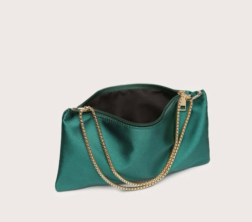 Silky Green Women's Tote Trendy Fashion Chain Satin Square Bag Purse