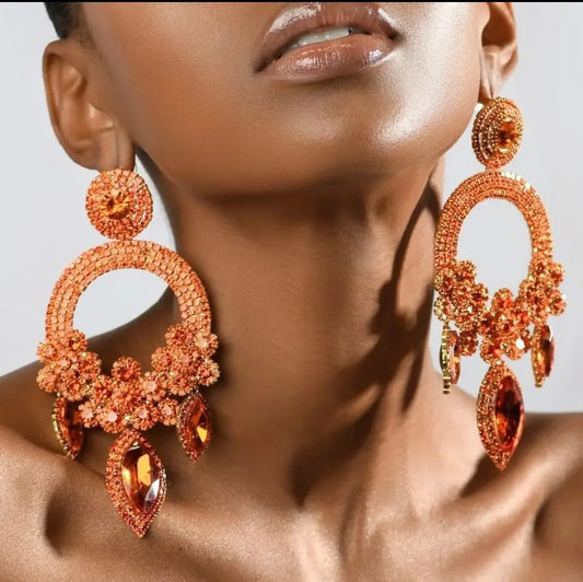 Hot Gold Rhinestone Trendy Bling Statement Big Dangly Crystal Earrings For Women