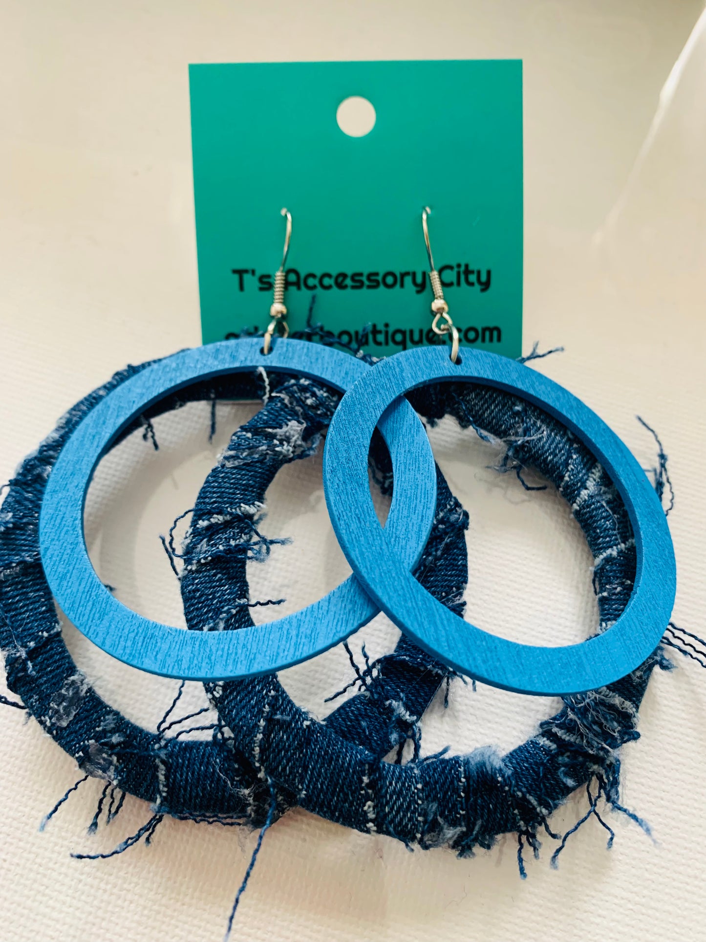 Distressed Blue Denim Women's Personality Custom Wood Shaped Earrings Accessories Jewelry