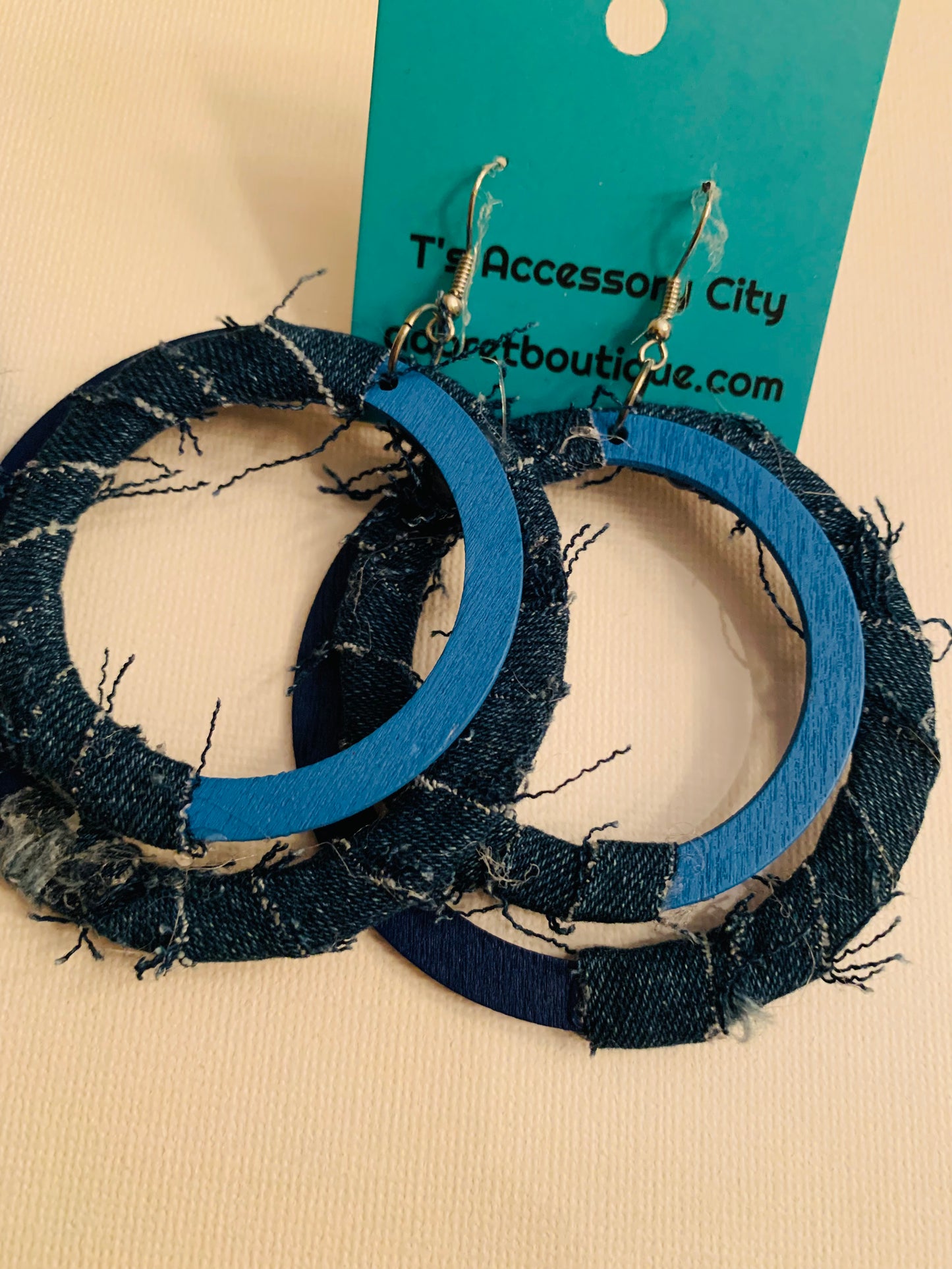 Distressed Blue Denim Women's Personality Custom Wood Shaped Earrings Accessories Jewelry