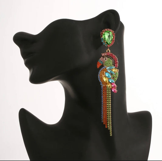 Exotic  Parrot Dangle Shining Rainbow Colorful Rhinestone Drop  Earrings for Women