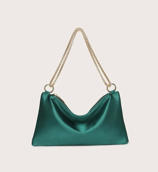 Silky Green Women's Tote Trendy Fashion Chain Satin Square Bag Purse