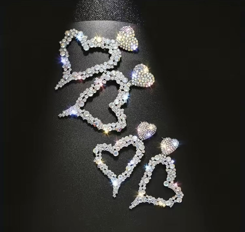 Elegant Big Heart Pendant Dangle Drop Earrings For Women Bling Crystal Jewlz