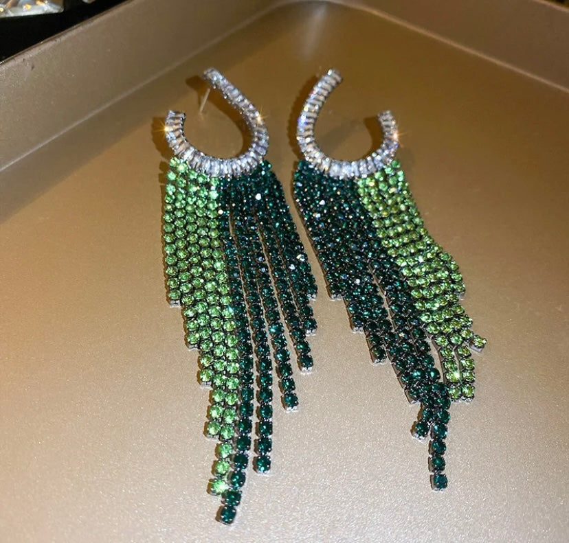 Green Statement Earrings for Women Fashionable  Rhinestones Drop Earrings