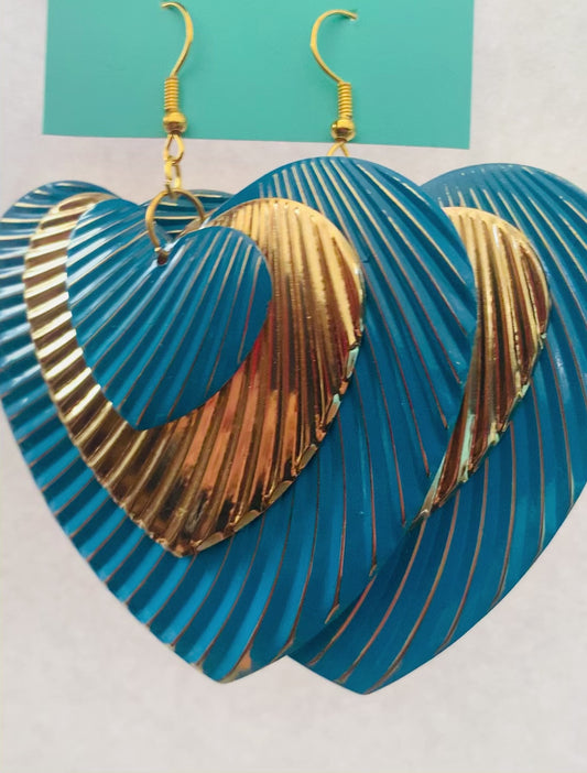 Blue Gold Heart Fashion Earrings