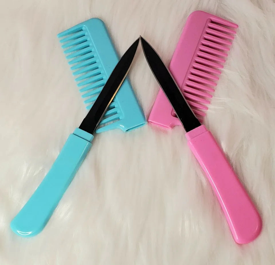 Discrete Self Defense Comb Knife Blade and Heat Resistant Hair Styling Tools Wide Spikes Tooth Fashion Accessory