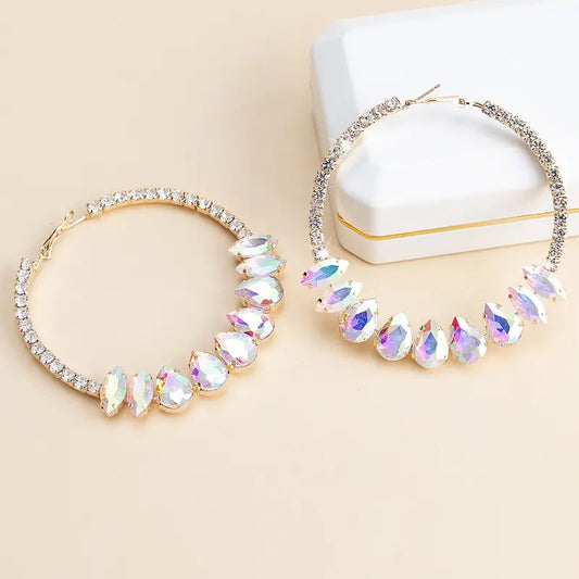 Fashion Round Glass Designed Rhinestone Hoop Earrings Gold Plated Fine Jewelry