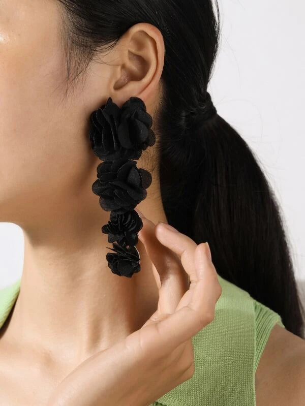 Ladies Black Flower Statement Rose Stunning  Dangle Earrings Women Jewelry
