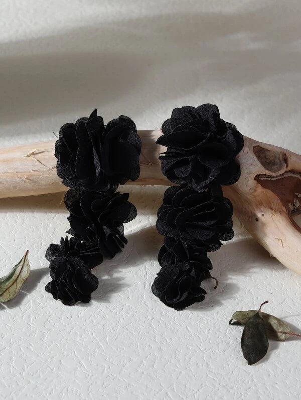 Ladies Black Flower Statement Rose Stunning  Dangle Earrings Women Jewelry