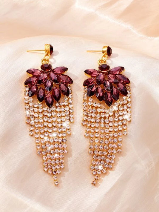 Fashion  Rhinestone Tassel Drop Earrings  Shiny Party Jewelry for Women Girls Accessories