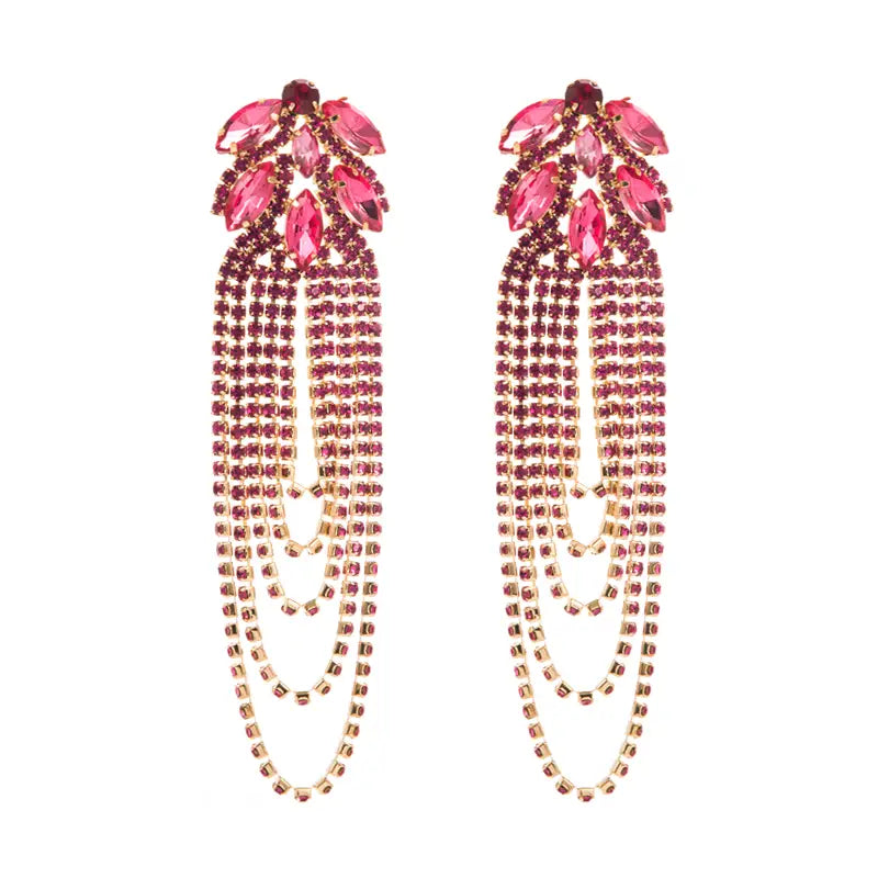 Glamorous Rhinestones Tassel Crystal Drop Luxury Jewelry for Women High Fashion Statement Diva Accessories