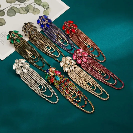 Glamorous Rhinestones Tassel Crystal Drop Luxury Jewelry for Women High Fashion Statement Diva Accessories