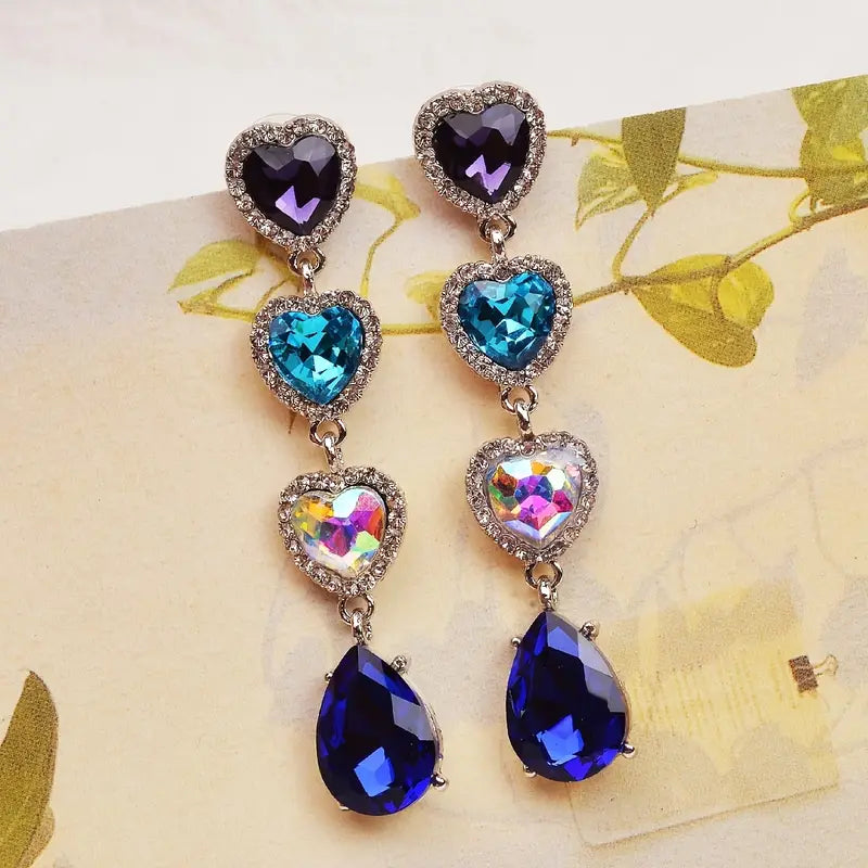 Cute Trendy Stylish Crystal Heart Tassel Ear Glam Jewelry Accesssories