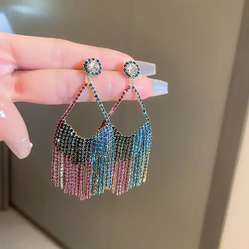 Beautiful Colored Rhinestones Fashion Dangle Tassel Earrings Jewelry for Women Girls
