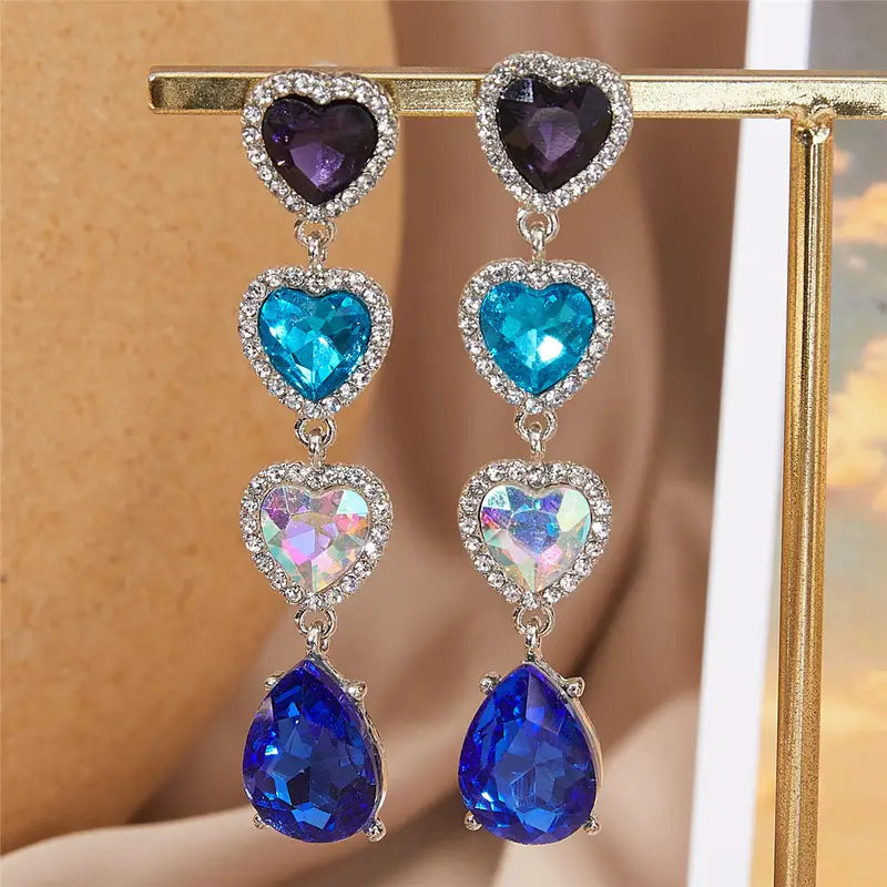 Cute Trendy Stylish Crystal Heart Tassel Ear Glam Jewelry Accesssories