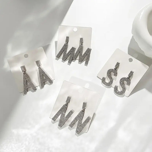 Chic Monogram Alphabet Letter Cute Rhinestone Drop Dangle Earrings Accessories