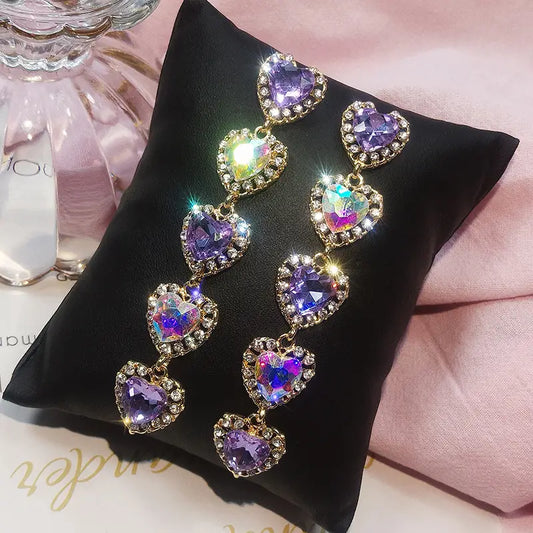 Fashion Heart Charm Colorful Crystal Rhinestone Earrings Jewelry