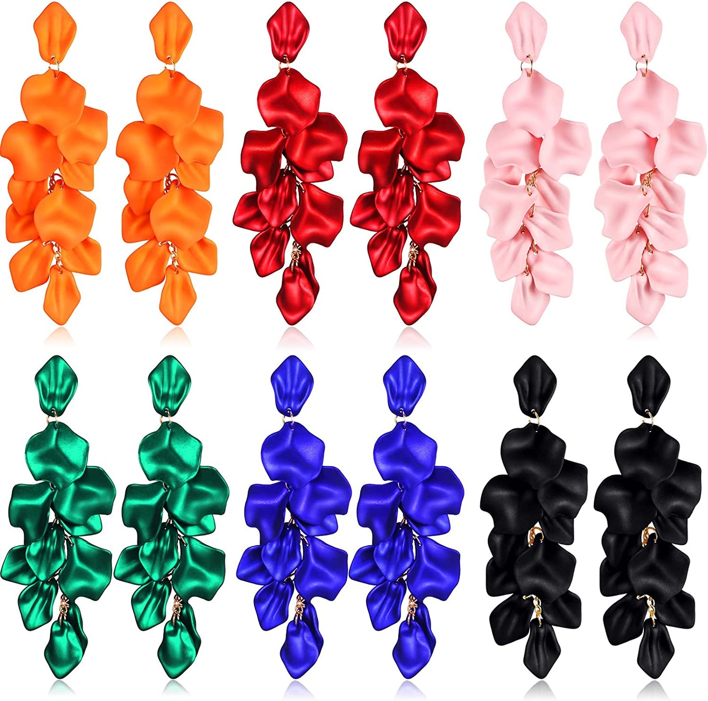 Women's Fashion Statement Long Acrylic Rose Petal Dazzle Ladies Dangle Earrings Jewelry