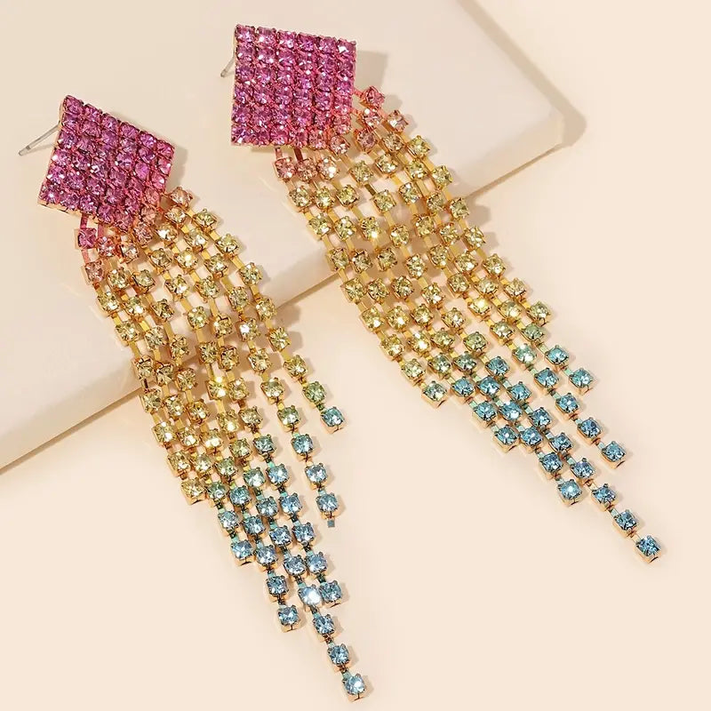 Pretty Earth Toned Colored Rhinestone Tassel Earrings Jewelry for Women Accessories