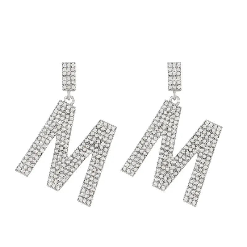 Chic Monogram Alphabet Letter Cute Rhinestone Drop Dangle Earrings Accessories