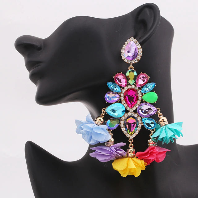 Petal Flower New Fashion Long Drop High Quality Earrings for Women Crystal Luxury  Jewelry